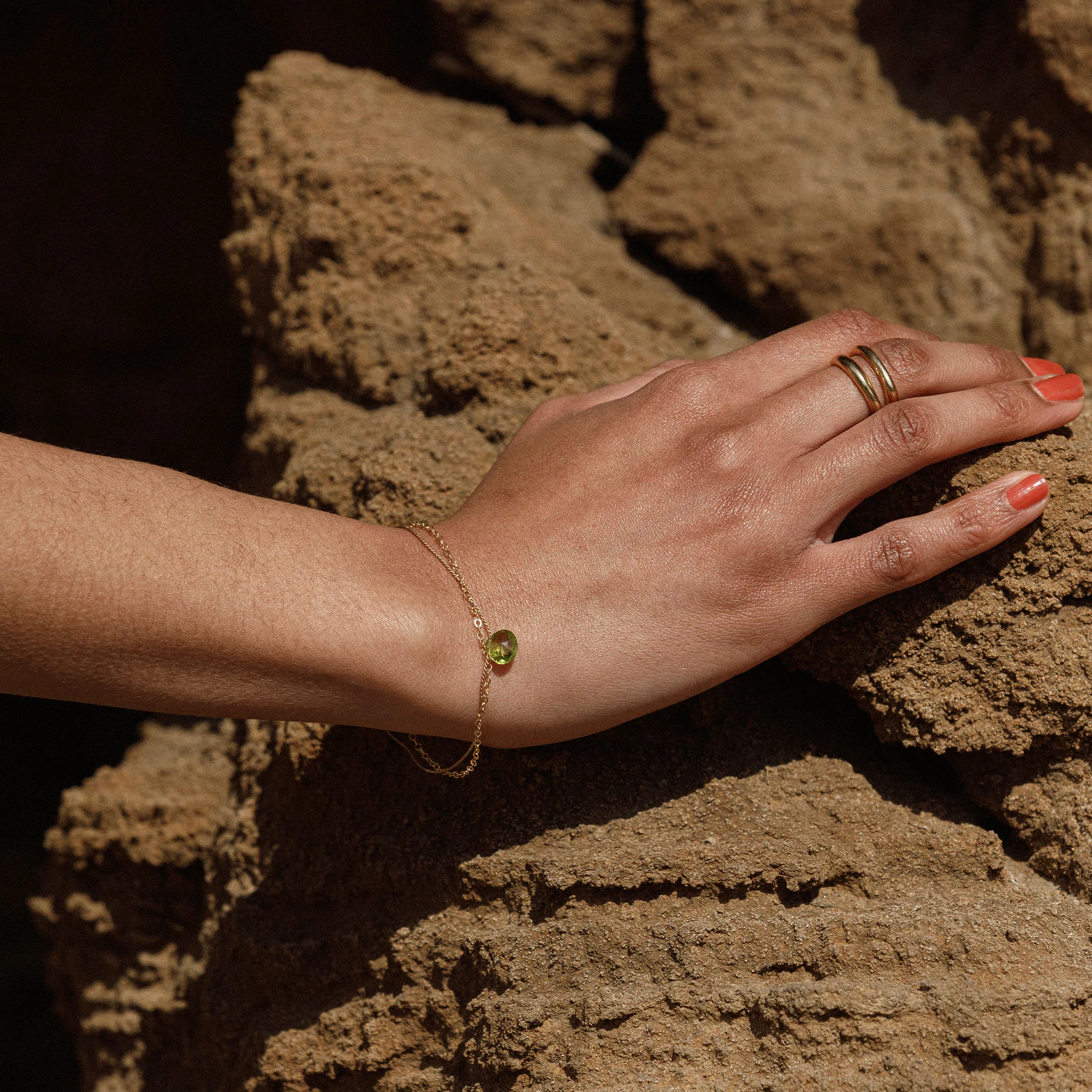 August Peridot Gold and Silk Birthstone Bracelet - Image 4
