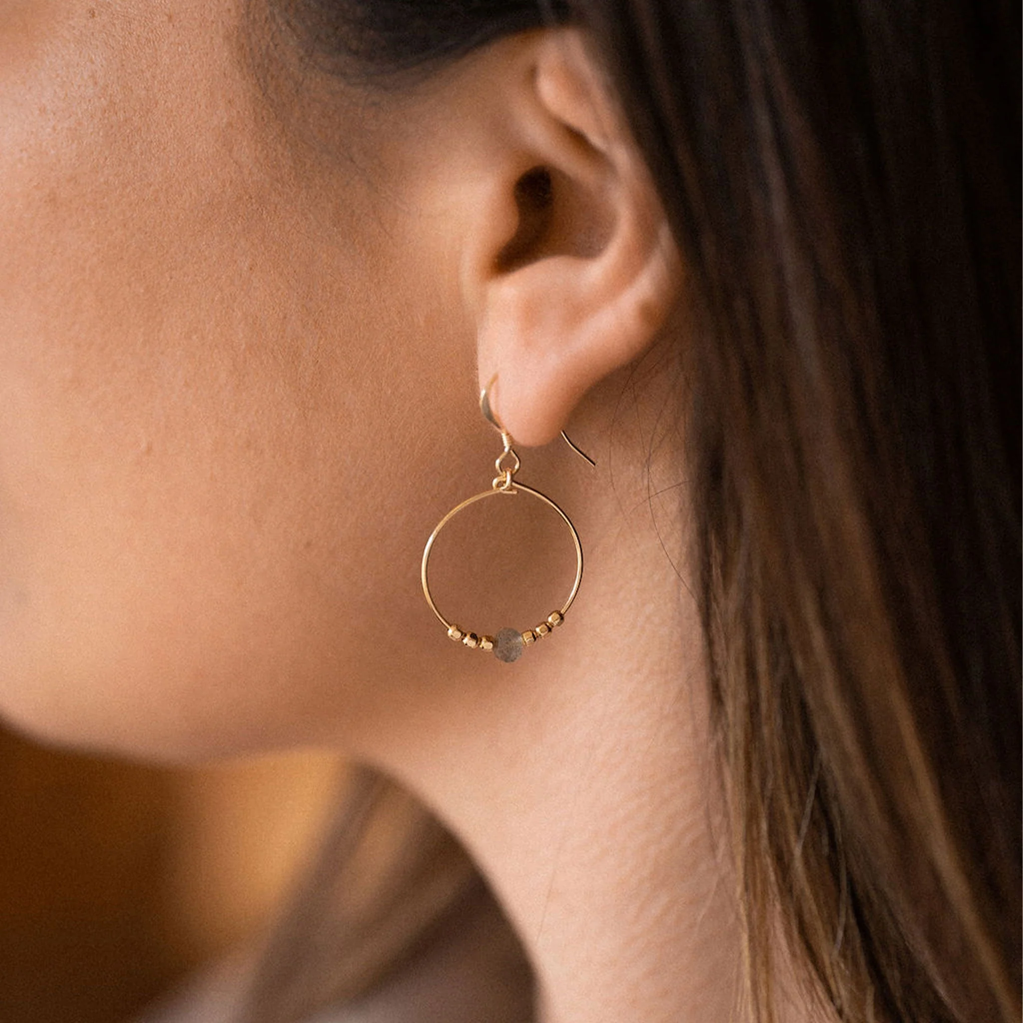 Labradorite Beaded Hoop Earrings - Image 3