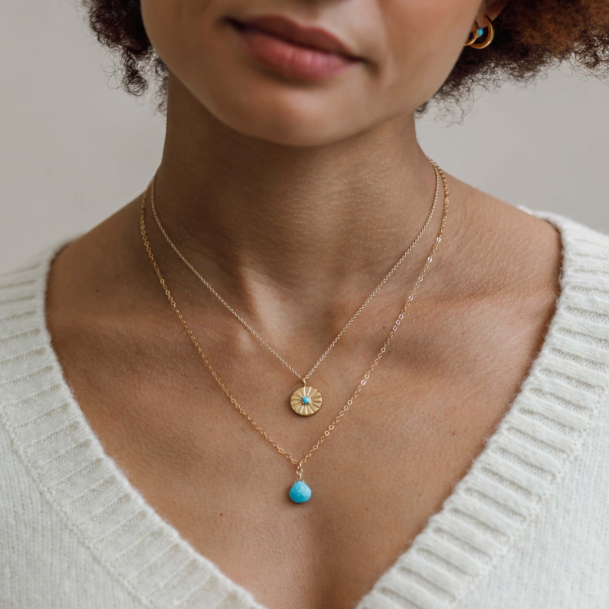 Engravable December Turquoise Mini Sundial Birthstone Necklace - Image 4
