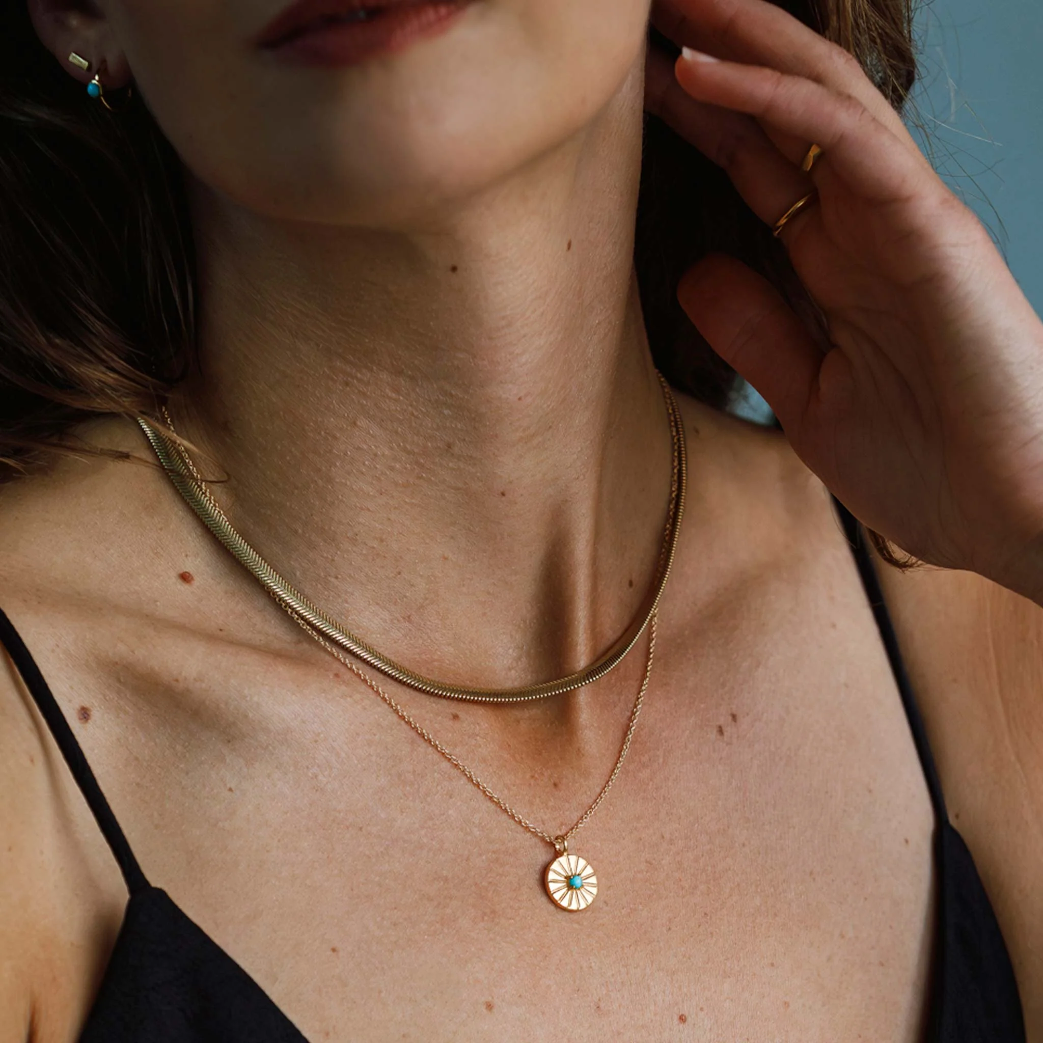 Engravable December Turquoise Mini Sundial Birthstone Necklace - Image 10