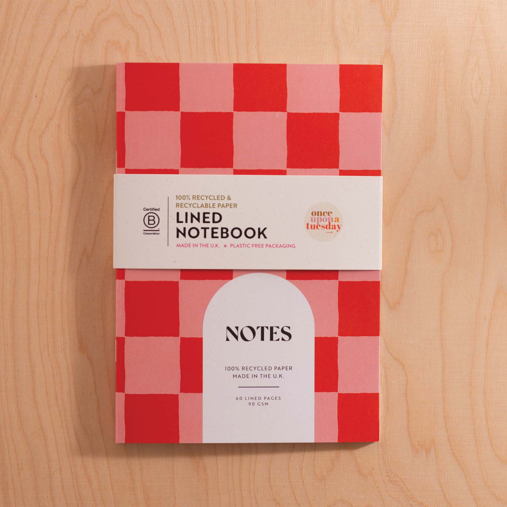 Good Tuesday Peach and Cherry Check A5 Lined Notebook - Image 3